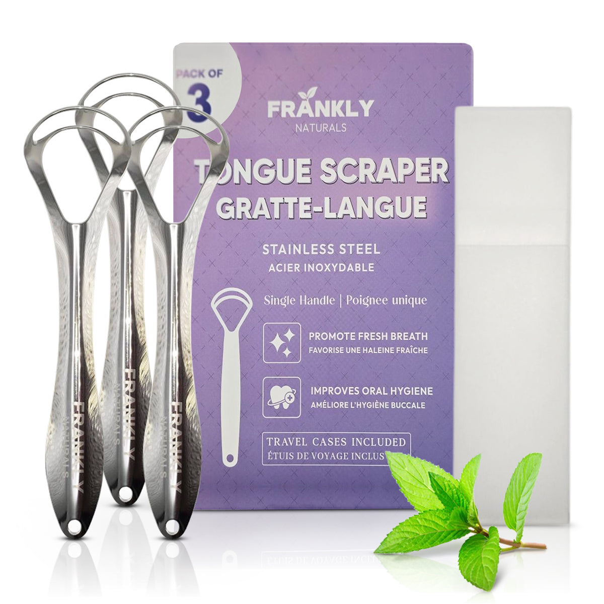 Stainless Steel Tongue Scraper 3-Pack with Travel Case