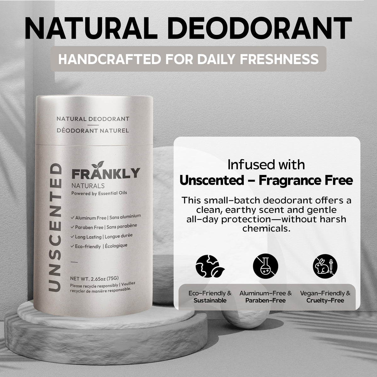 Unscented Natural Deodorant – Aluminum-Free, Sensitive Skin – detail