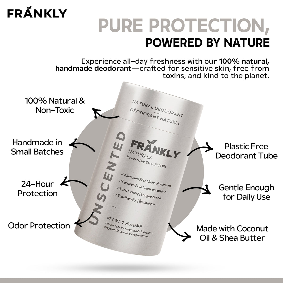 Unscented Natural Deodorant – Aluminum-Free, Sensitive Skin (75 g)