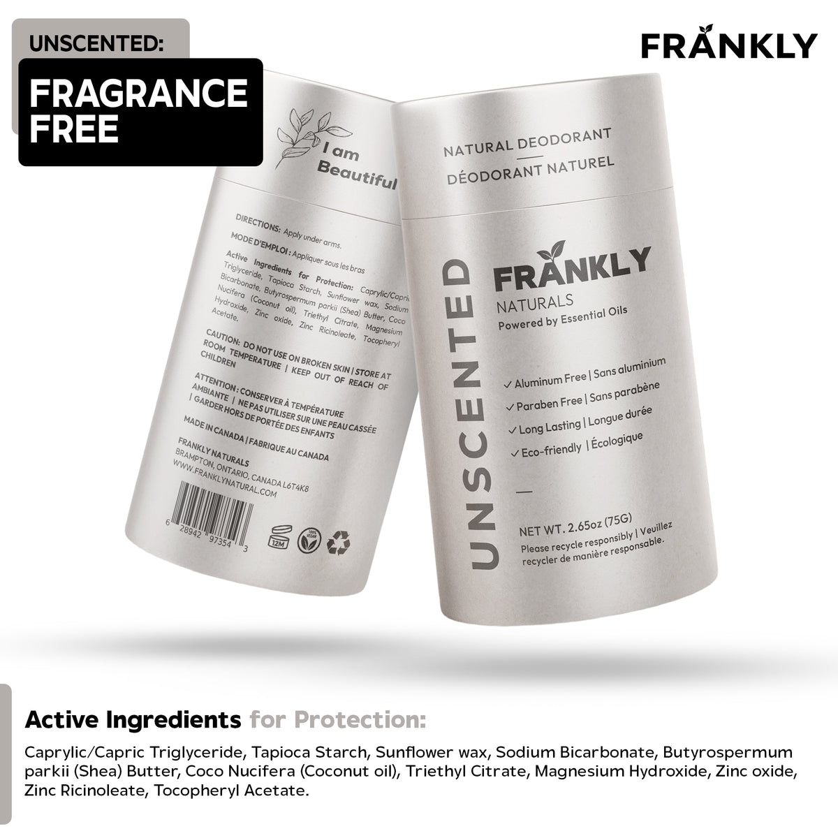 Unscented Natural Deodorant – Aluminum-Free, Sensitive Skin – ingredients